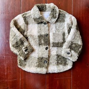 Zara toddler green and cream button down Sherpa styled jacket 3-4t